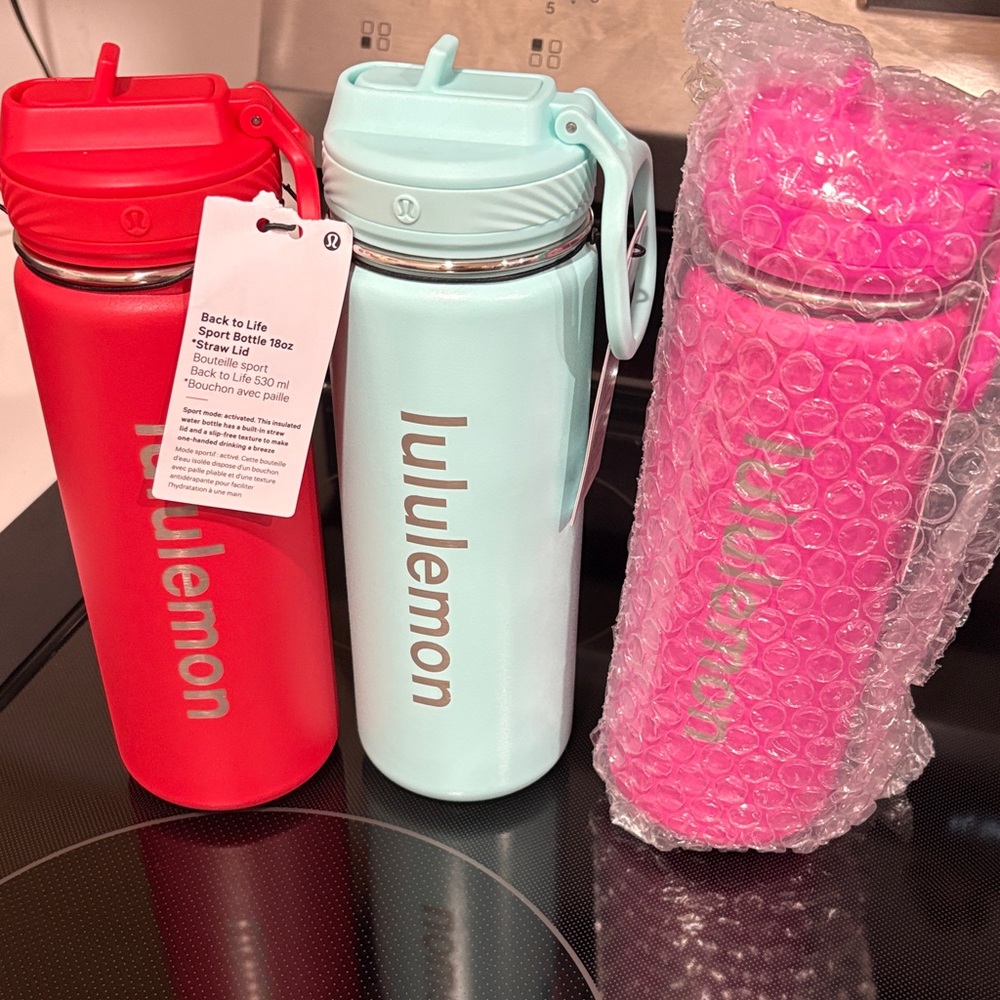 Lululemon Athletica Red and Light Blue Sport Bottles
